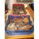 Three boxes of miscellaneous tools to include a selection of wheel braces, etc