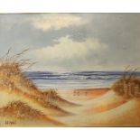 A large contemporary oil painting on canvas of a coastal scene with wading birds, signed bottom left