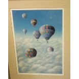 A limited edition print after Cyril Parfitt of hot air balloons amongst clouds, signed bottom