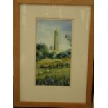 A contemporary watercolour by Claire Failes (local artist) showing the Nibley Monument, signed, 28 x