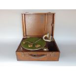 Oak cased table top gramophone