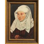An oil painting on board after Robert Campin - A Woman, after the painting in the National