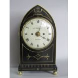 A John Davidson of London Regency mahogany and brass inlaid lancet mantle clock, the bow fronted 6