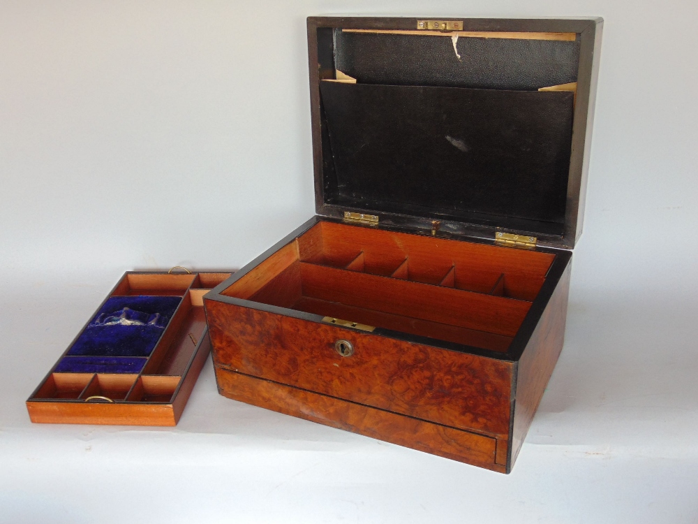 19th century burr walnut work box,the hinged lid enclosing a fitted interior; together with a - Bild 2 aus 2