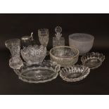 A mixed collection of glassware to include a good cut glass fruit bowl, decanter and others;