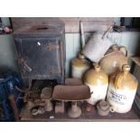 One lot of miscellaneous items to include five stoneware flagons of varying capacity, a vintage