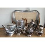 Five piece Picquot ware tea service conspiring tea pot, water pot, milk jug, sucrier and tray;
