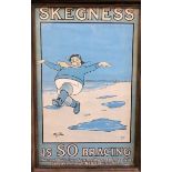 A coloured print after John Hassall (1868-1948) - Skegness is so Bracing, 46 x 29cm in oak frame