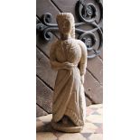 A carved limestone statue/advertising figure probably 19th century of a standing female with plaited