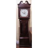 A 19th century oak longcase clock the square painted dial with floral spandrels enclosing an eight