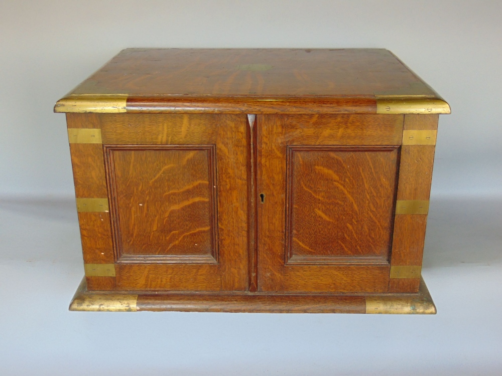 An oak and brass bound three tier canteen box (interior AF) 54cm wide