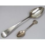 A Georgian Scottish silver fiddle pattern tablespoon, together with a further silver society of