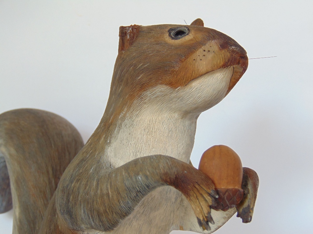 Two carved treen figures of animals to include a mallard and a squirrel, the mallard 34cm long (2) - Image 3 of 3