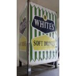 A floorstanding vintage litter bin of triangular form with enamel panels advertising R White's