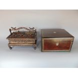 Rosewood and brass inlaid writing slope, the hinged lid enclosing a baize lined and fitted interior,