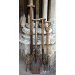 Three vintage garden forks and a spade all with ashwood handles