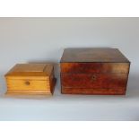 19th century burr walnut work box,the hinged lid enclosing a fitted interior; together with a