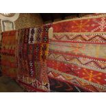 Three old colourful Kelim rugs, various sizes and patterns