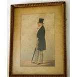 a 19th century full length watercolour portrait of a gentleman in top hat, inscribed verso, Lord