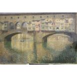 20th century school - Landscape of Florence, with a gondola and buildings, indistinctly signed, oil
