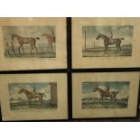 Collection of eight early 19th/late 18th century horse and jockey engravings, with inscriptions,