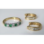 An 18ct chrysoprase and diamond ring, size N/O and a pair of 18ct diamond set creole earrings, 7.