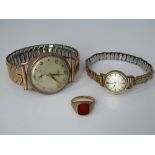 Gent's Accurist 9ct watch head upon a gold plated concertina strap, with 21 jewel movement,
