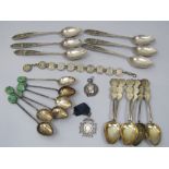A mixed collection of eastern and other white metal to include set of six teaspoons with Chinese