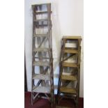 Two pairs of vintage pine step ladders (for display purposes only)