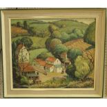 J* T* Whitaker (20th century) - a continental rural landscape, signed, oil on board, 50 x 60cm