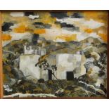 Mid 20th century school - continental landscape with white buildings in a rugged mountainous