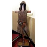 A reproduction civil war suit of armour comprising helmet, nose guard, breast plate and combined