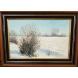 C* Crocker (20th century) - study of a pheasant in a snowy landscape, signed, oil on board, 29 x