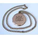 A 9ct curb link necklace with locket pendant with engraved crest detail, 17.6g total