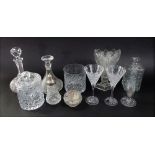 A collection of cut glass to include lidded ships decanter, biscuit barrel, jardiniere and other