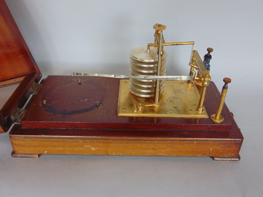 A teak boxed brass and white metal barograph, incomplete, 32cm long, together with a miniature - Image 2 of 2