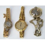 Three vintage ladies wrist watches all with gold plated straps
