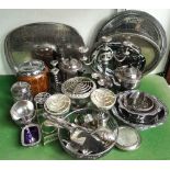 A collection of various silver plated items to include trays, teawares, biscuit barrel, various