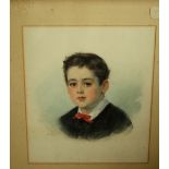 19th century British School - Shoulder length portrait of a young boy, water and bodycolour,