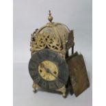 19th century brass double fusee lantern clock, with steel chapter ring inscribed A Rhurs, Ashford,