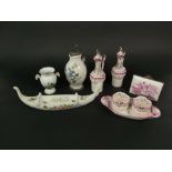 A collection of 19th century and other continental tin glazed wares including an ink stand in the