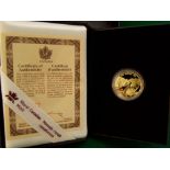 1996 Canadian $100 coin, 24ct - 58% fine gold/42% silver (7.775 grams gold) with case and