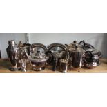 A mixed collection of silver plated items to include various tea wares, entree dished, twin