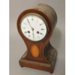 Edwardian mahogany inlaid two train mantle clock, 29cm high