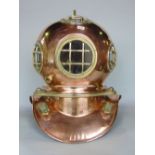 Impressive polished copper and brass antique style divers helmet, 50cm high