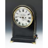 A 19th century English ebonised twin fusee bracket clock, with enamelled 8 inch dial signed James