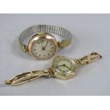 Ladies 9ct cocktail watch on concertina strap with champagne dial, 17 grams gross; together with a