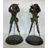 Pair of 19th Century French spelter candlesticks in the form of humorous Methuselah figures