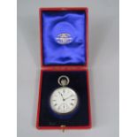 Antique silver pocket watch, the dial inscribed AWW Co Waltham Mass, with engraved back plate also