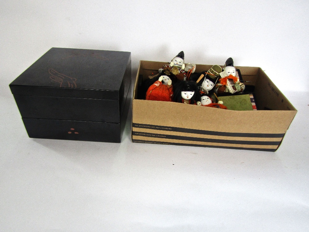 A mixed Japanese lot to include a collection of ceramic dolls making up a band, a lacquered box - Image 2 of 3